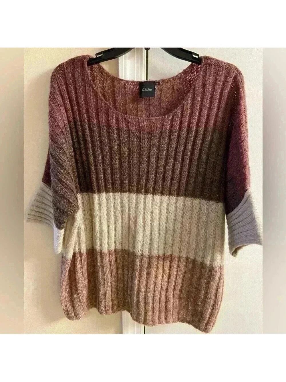 Cliche Crewneck Pullover Wool Mohair Blend Elbow Sleeve Medium W1